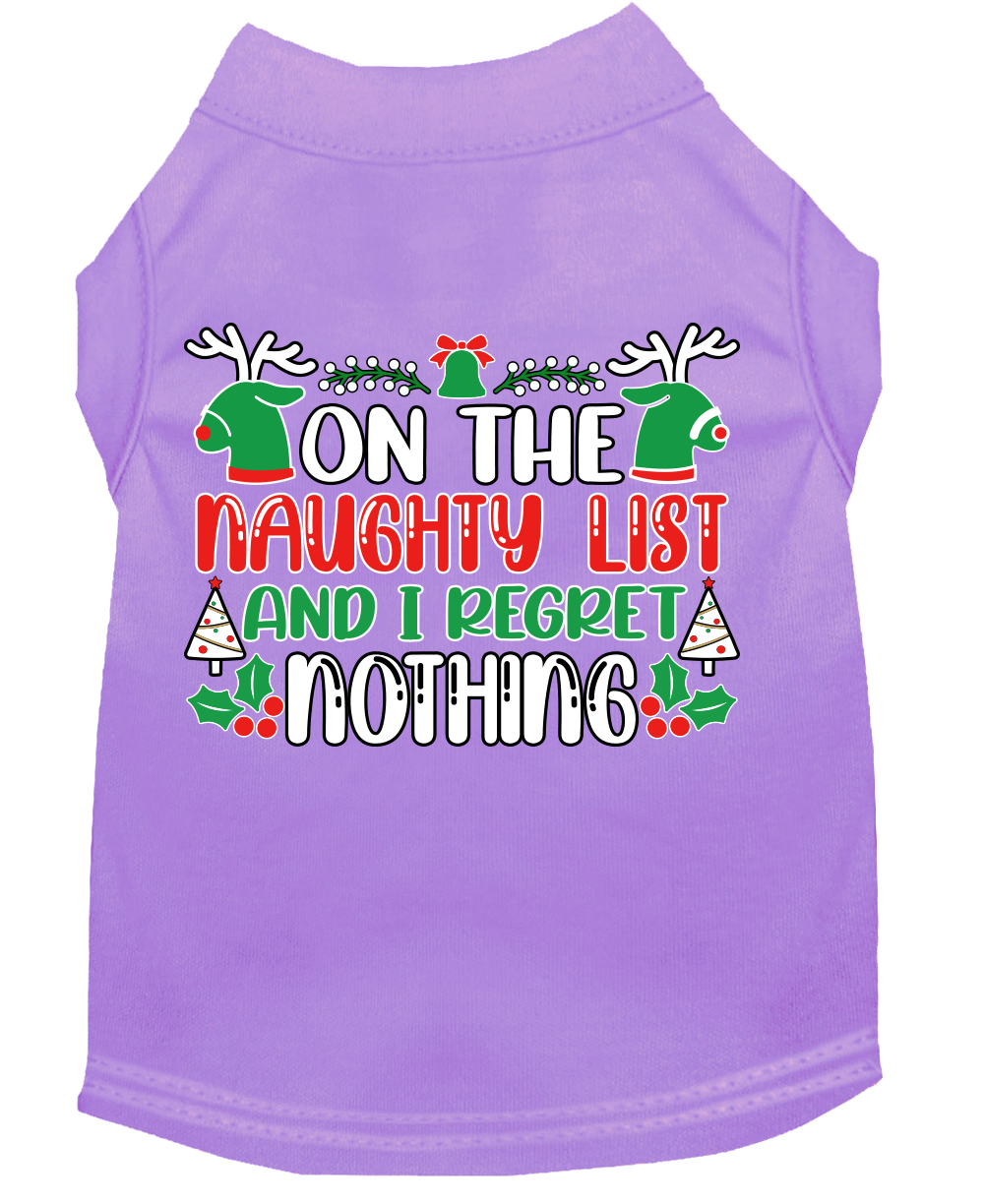 I Regret Nothing Screen Print Dog Shirt Lavender Size XS